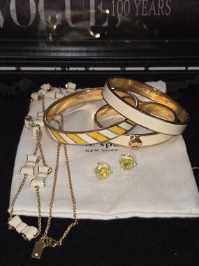 kate spade Yellow & White Necklace, Earrings, And Braclete Set